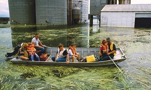 Distraught people in boat